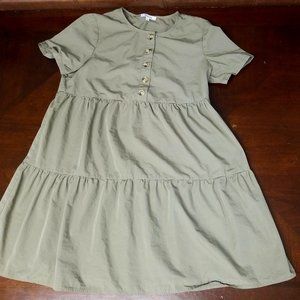 Madewell Womens Green Button Front Short‎ Sleeve Tiered Mini Dress AO277 Size S